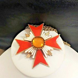 VTG COUTURE MALTESE CROSS NECKLACE brooch pendant
